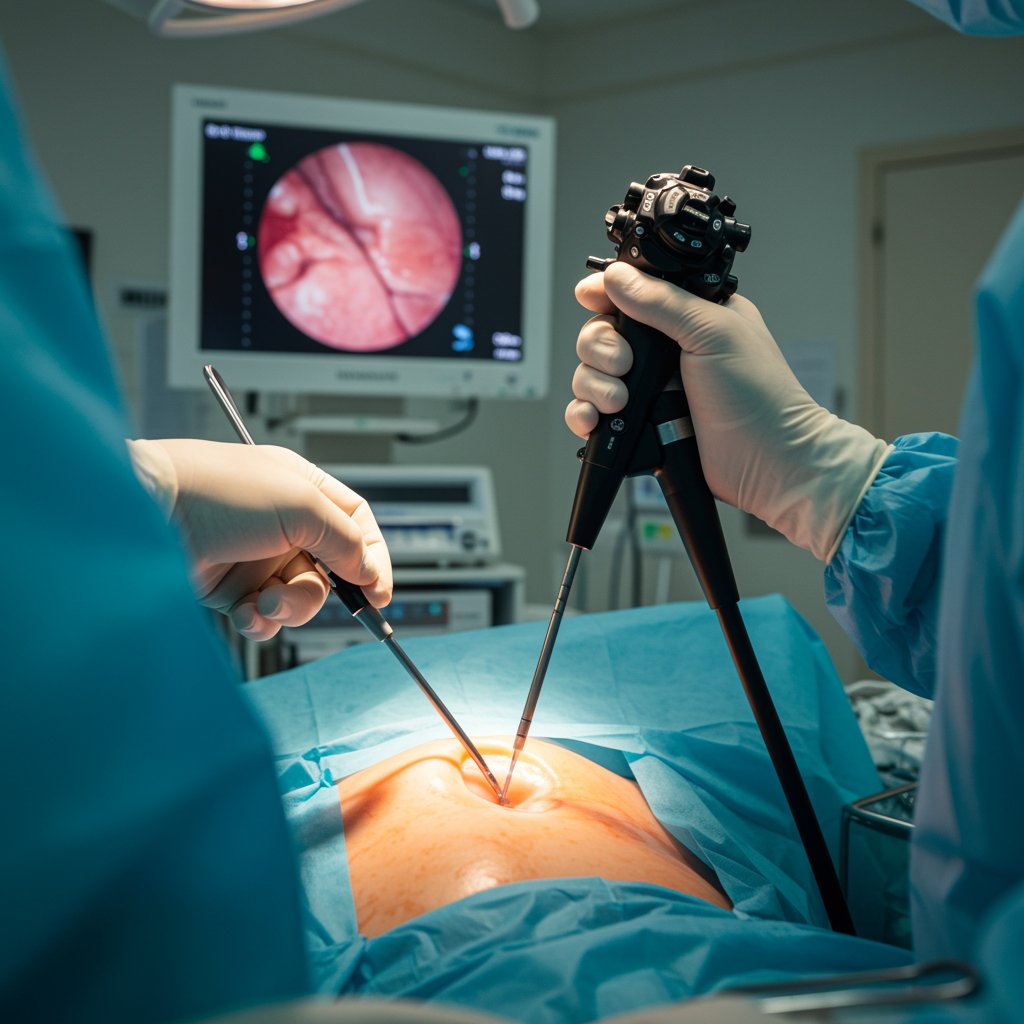 a doctor performing Esophagogastroduodenoscopy surgery CPT 43250 contact us - +1 713-281-4490 5900 Balcones Drive Ste 7988, Austin, Texas, 78731, USA info@theiatrics.com